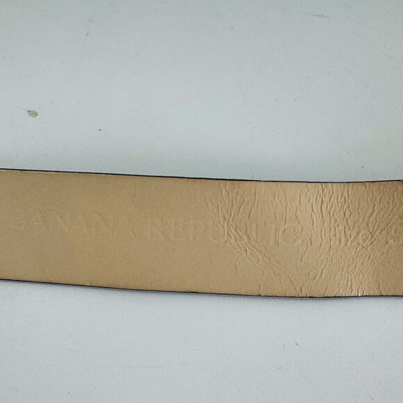 Banana Republic Black Leather Belt Sz Small Textured 1.5”Wide Silver Italy - Picture 4 of 8